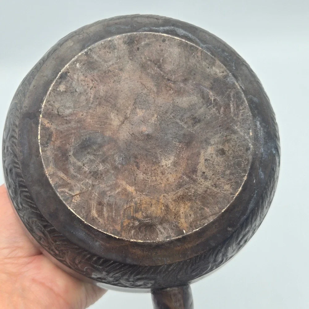 Vintage Chinese Bronze Zodiac Signs Teapot Decorative Embossed Verdigris Patina